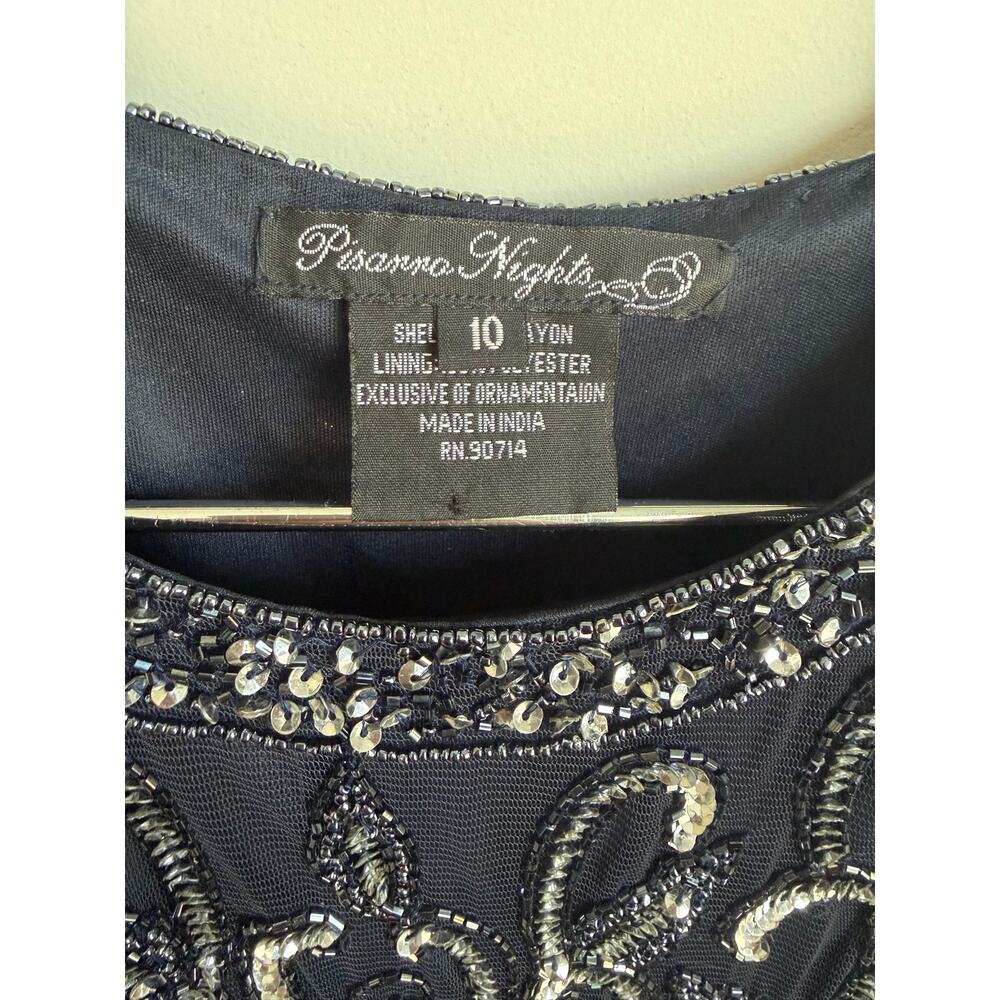 Pisarro Nights Embellished Mesh Drop Waist Maxi Dress Navy Blue Women's Size 10 - Picture 5 of 9